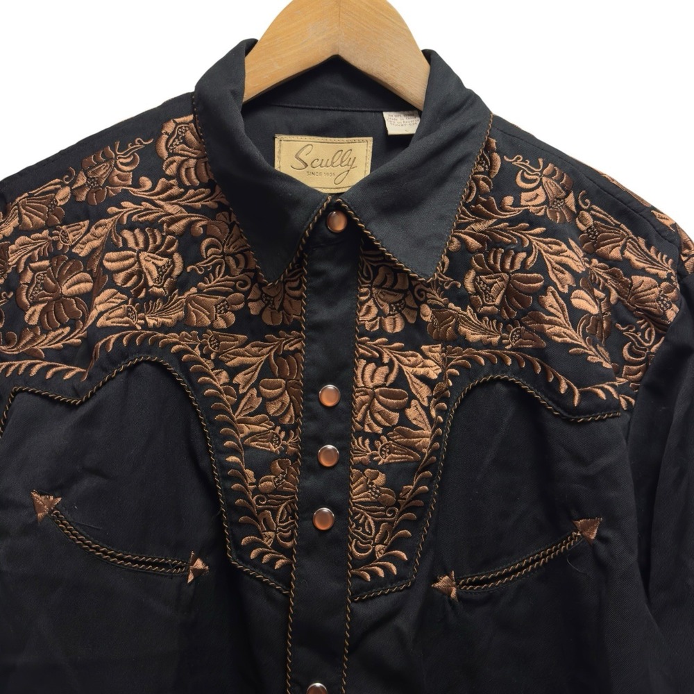 Scully NEW Mens Size Large Black Pearl Snap Embroidered Western Gunfighter Shirt